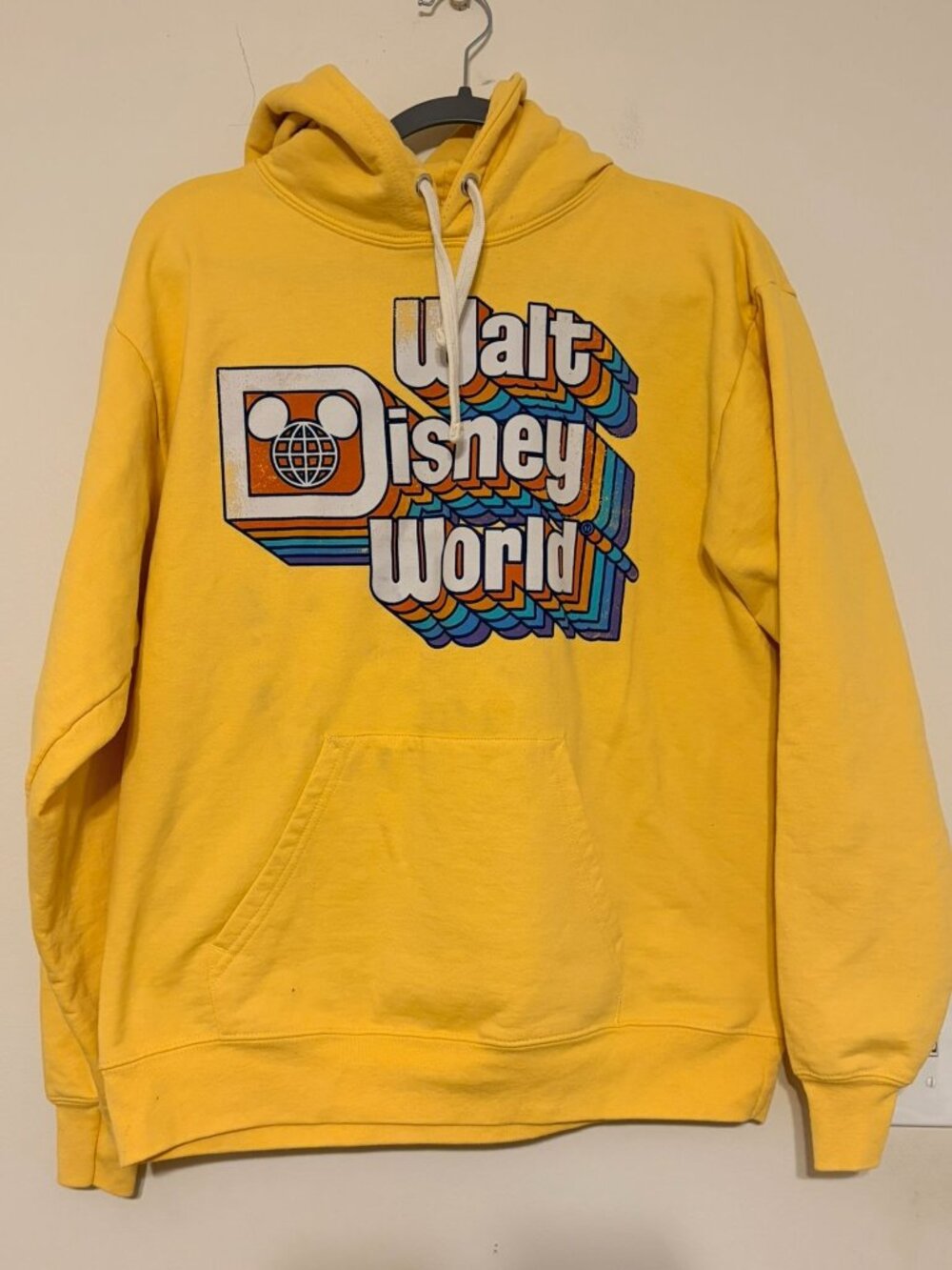 Unisex Walt Disney World Retro Logo Rainbow Hoodie Yellow Size Medium